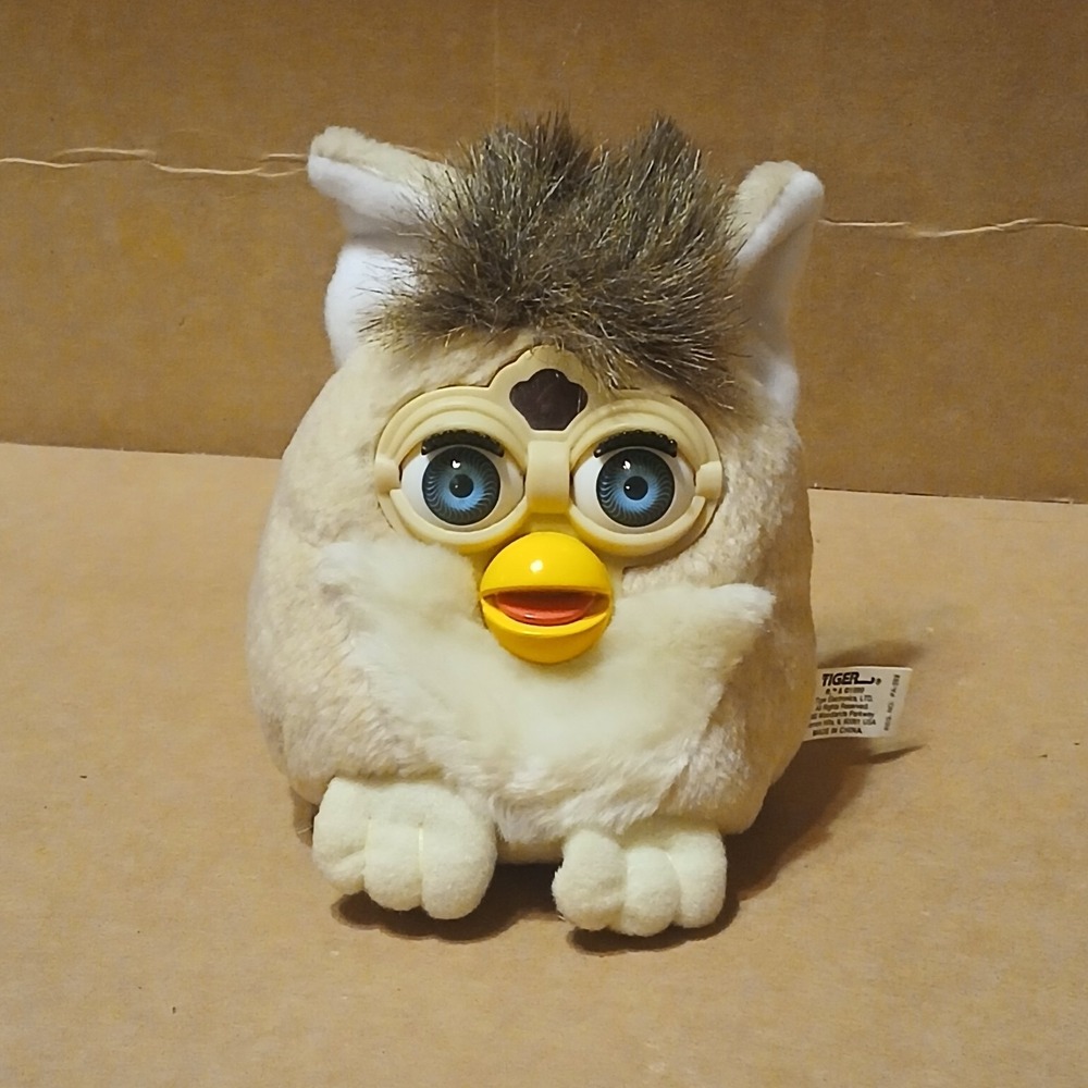 Vintage Beanbag Furby Buddies Beanie Original 1999 Tiger 'Bear' Cream Brown eyes